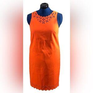 J.‎ Crew Bright Orange Laser Cut Scalloped Hem  sleeveless shift dress US Size 6